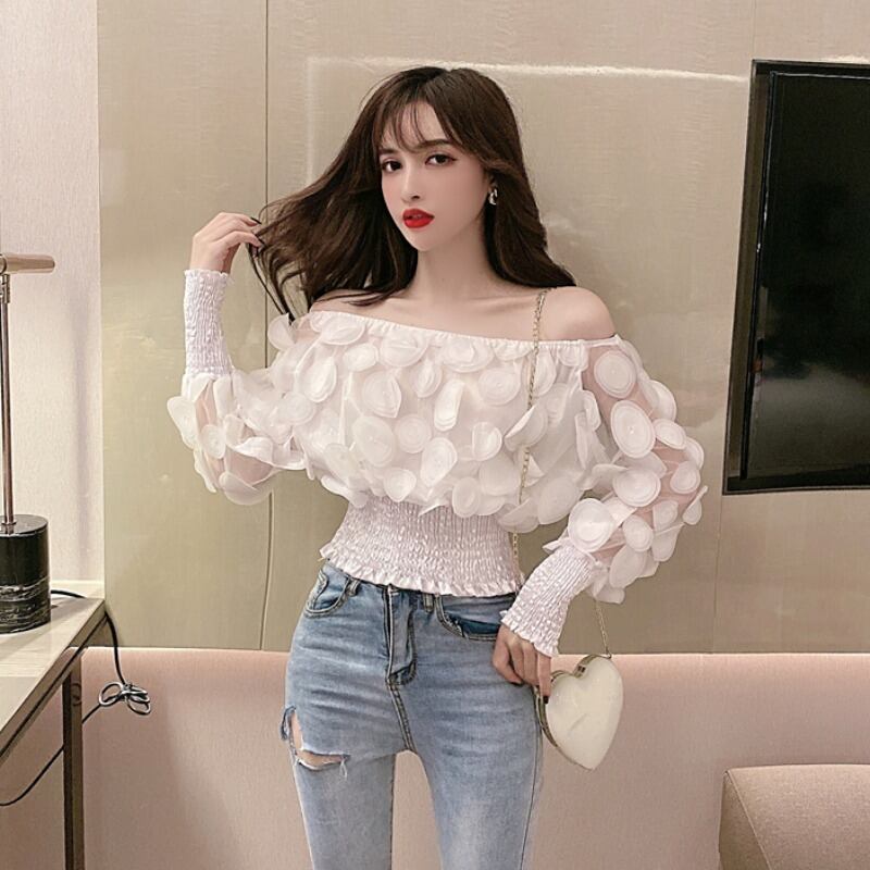 オータムドレス スタイルスリーブウェストクロップドブラウス レディース 秋物 ハンチェンe8109670813