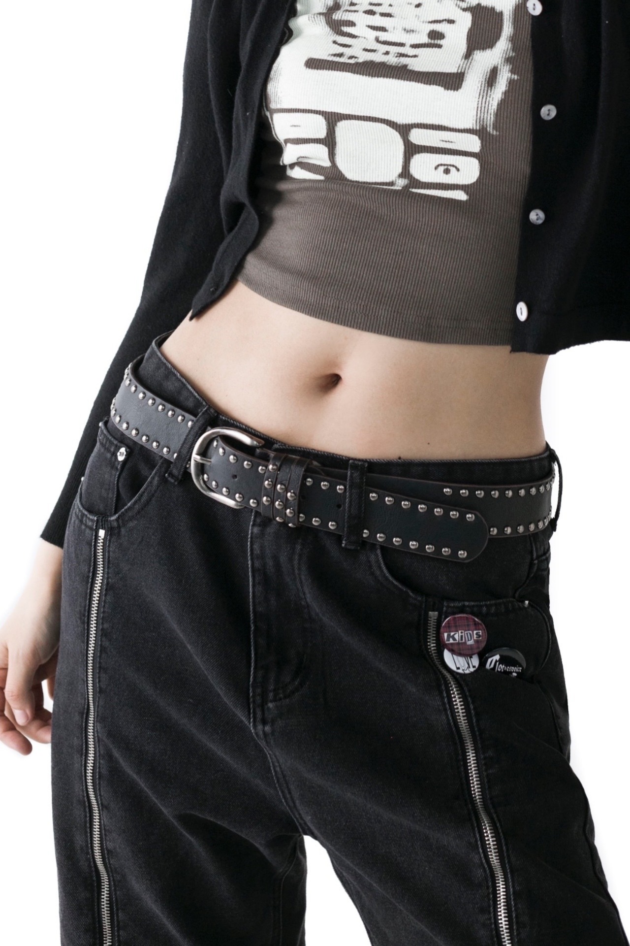 CLOTHESVOICE Vintage Punk Riveted Metal Single-Buckle Belt
