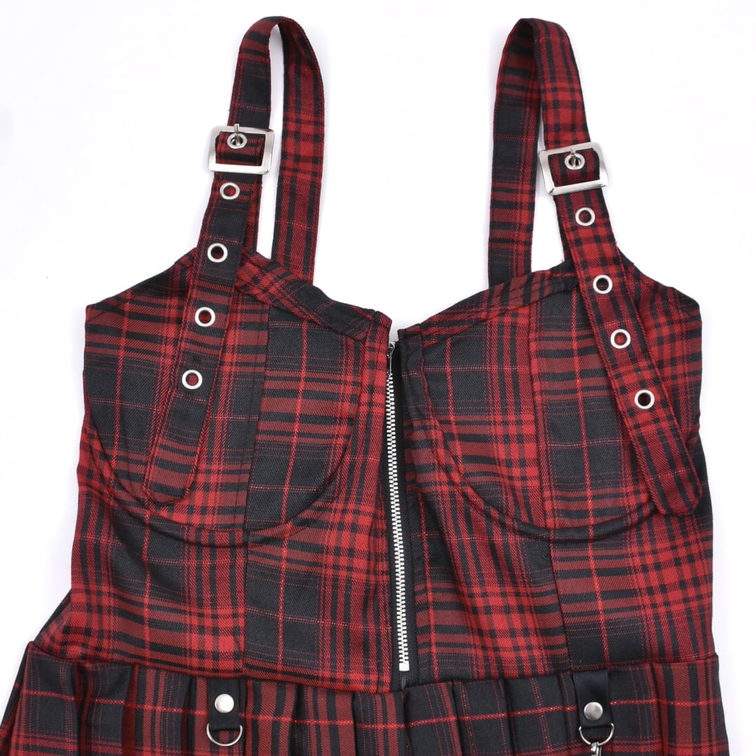 ワンピース Mikan チェーン付き☆チェック肩ベルトワンピース(RED・GREY) | VOLCAN&APHRODITE