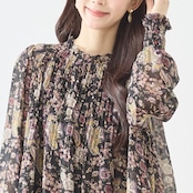 【SALE 10%OFF 4/15 10:00まで】TRUBE ペイズリーギャザープリーツチュニック【M~L】ブラック