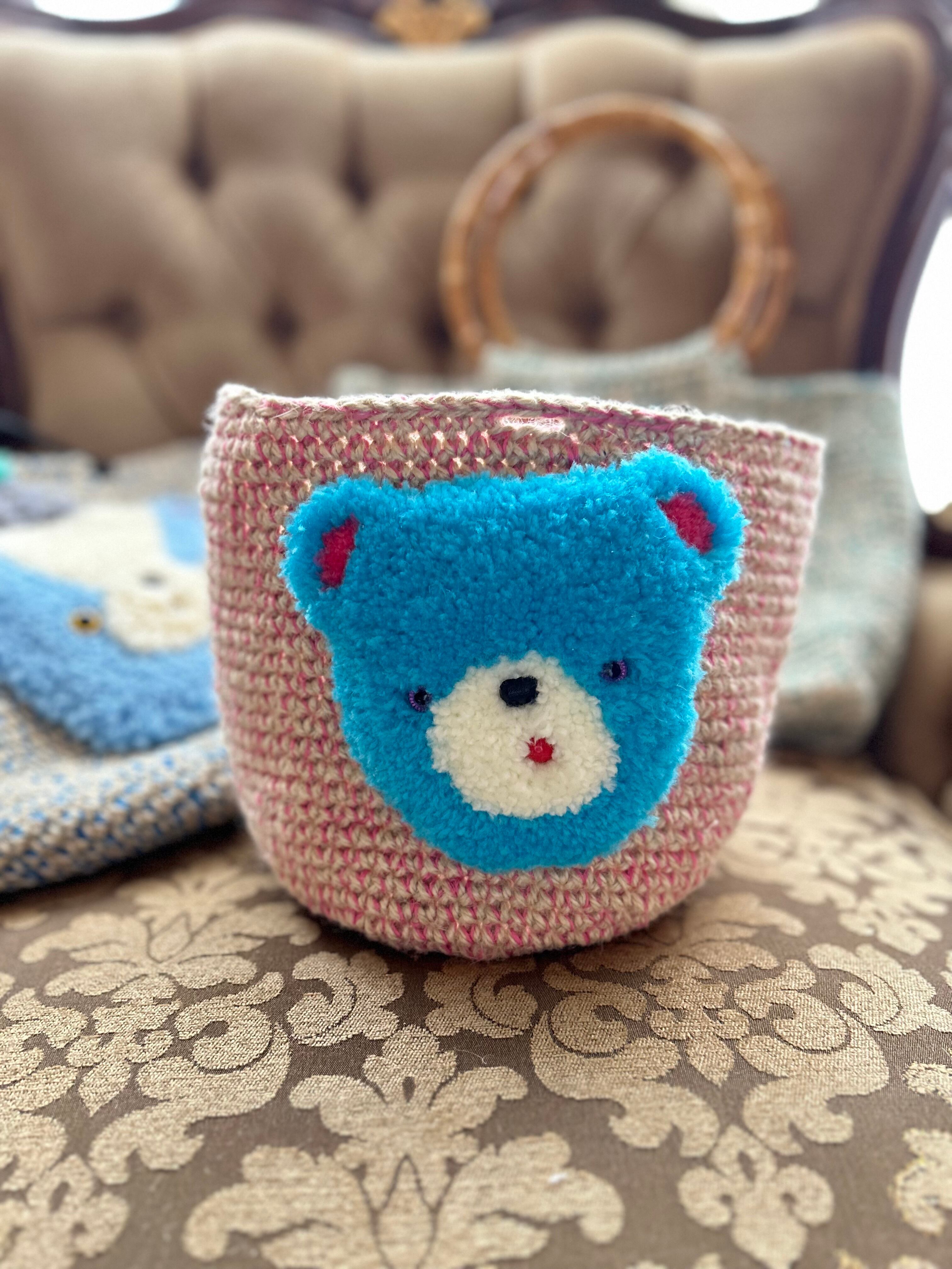 麻紐バッグ×パンチニードル【もふもふレトロなくまちゃん】ワン