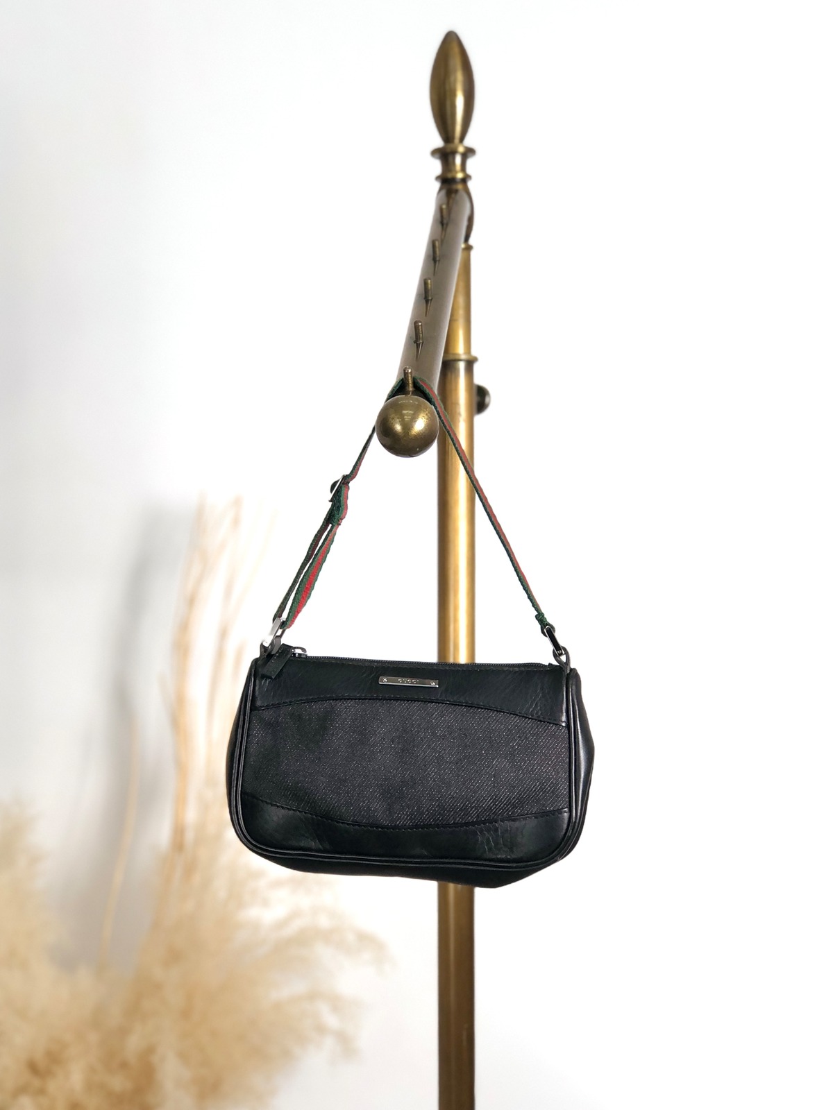 GUCCI グッチ シェリーライン ハンドバッグ ブラック キャンバス ミニ 