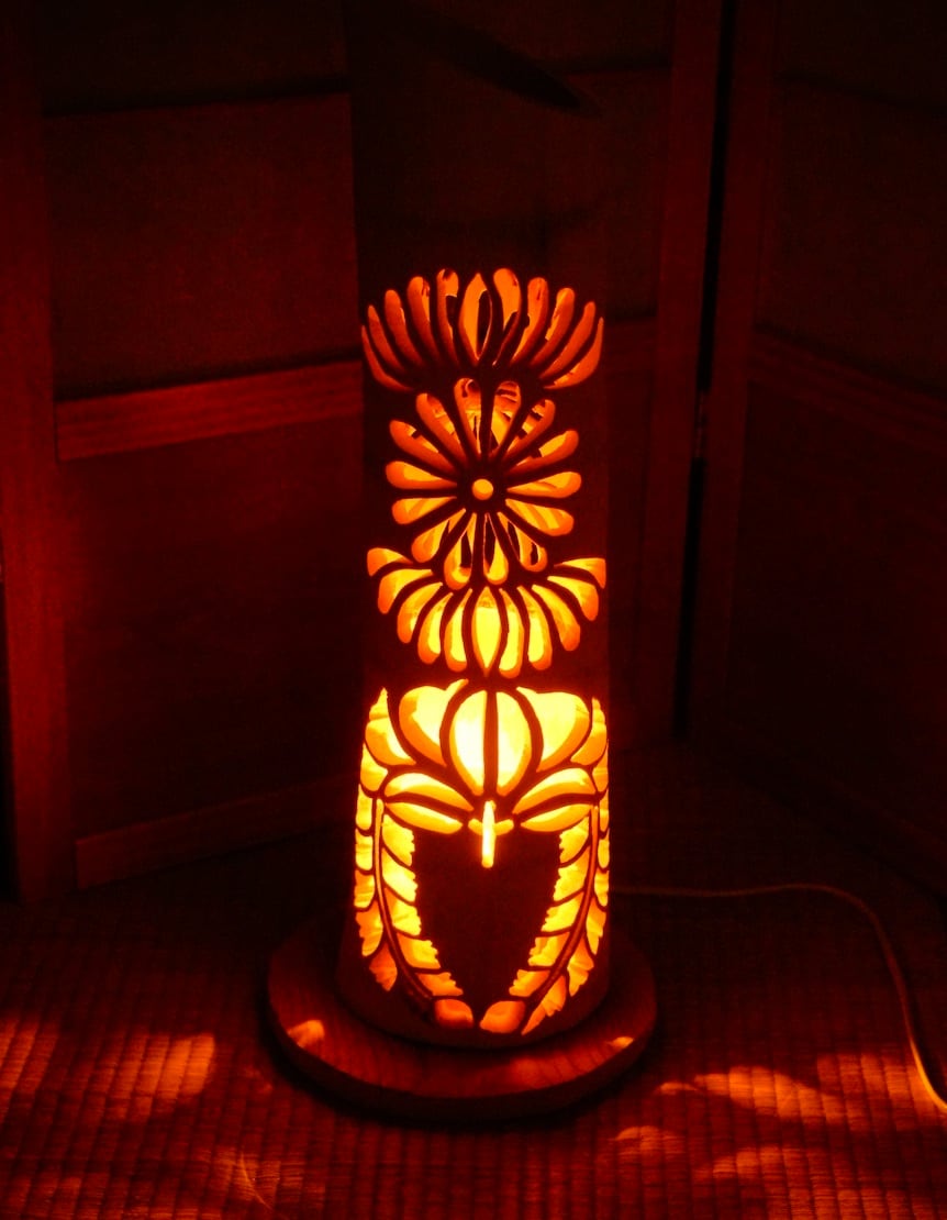 竹灯籠 竹灯り ロウソクの揺らぎ 両面彫り 竹ランプシェイド