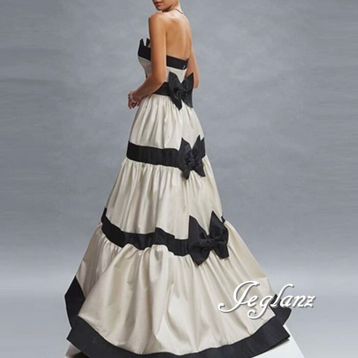 パーティ イブニングドレス ベアトップ ビックボウ モノトーン(M8698)ζ