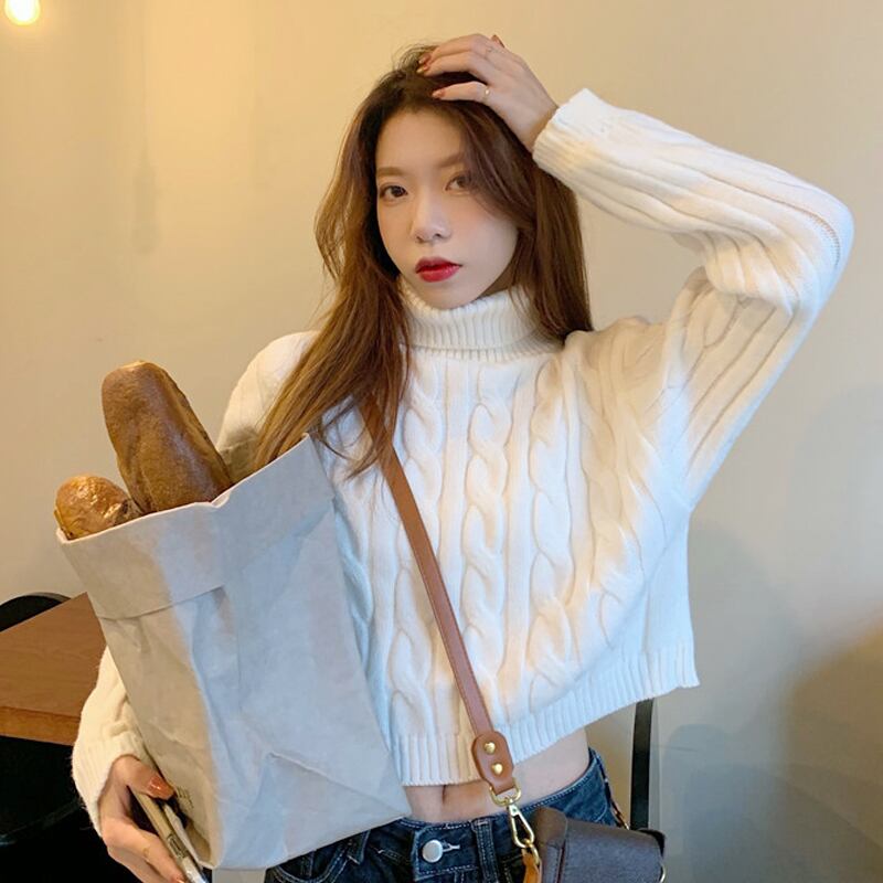 ホワイトセーター スプリングオータムショートニットトップス 春物 秋物 スーパーモール81019899335