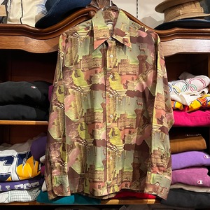1970's all over pattern long sleeve shirt KOREA製 D1226