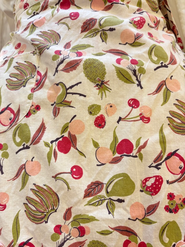 50’s fruits print pink rick rack apron