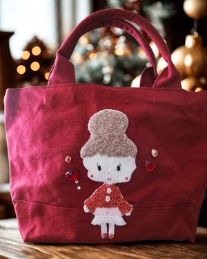 ♡ビーズ刺繍トートバッグ♡ ワインレッド