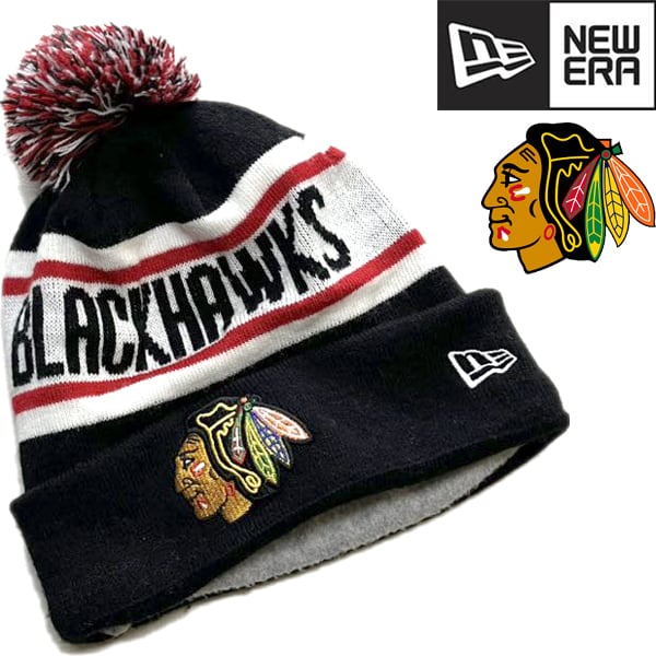 1点物◇ニューエラ黒インディアンNHLボンボンニット帽ニットキャップ