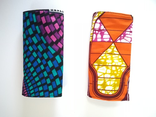 【西アフリカWAX生地】抱っこ紐よだれカバー(青ぐるぐる×オレンジ・2枚組)リバーシブル