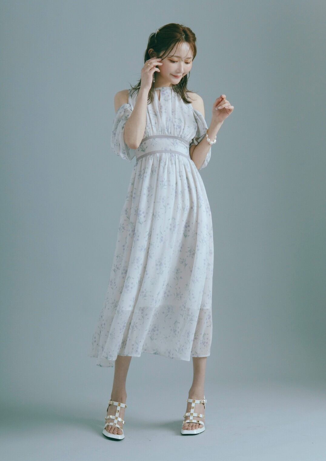 【crayme】 3way Sleeve Flower Dress