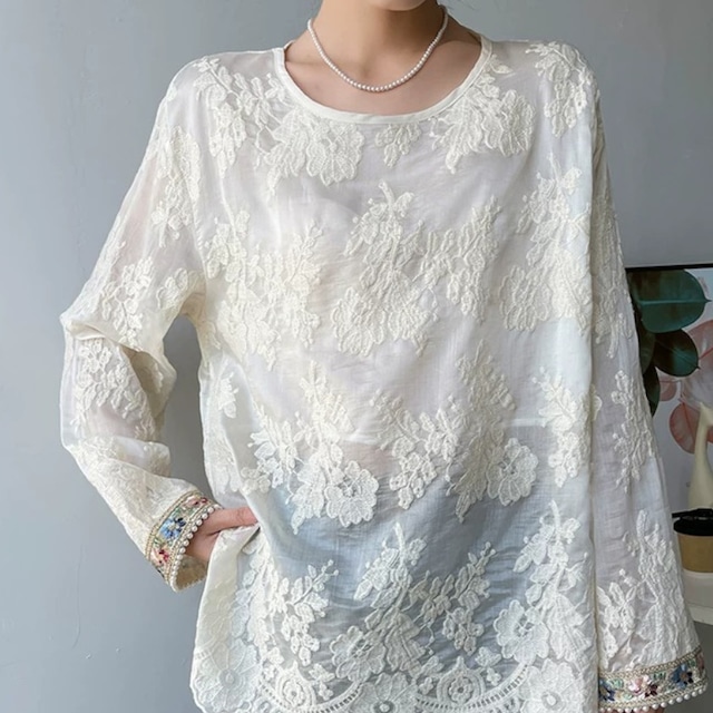 Floral lace pullover A1745