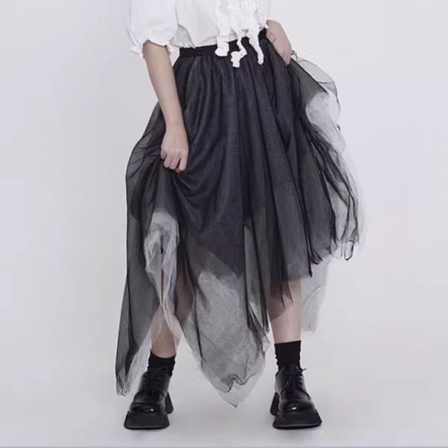 Asymmetric double layer skirt C0714