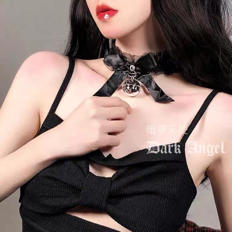 ATK.LADY】D105 白 ホワイト 黒 ブラック チョーカー 鈴 アクセサリー