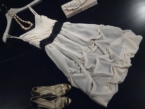 ★11号（L)★バル－ンシフォン重ねドレスワンピ(OPN5162) 