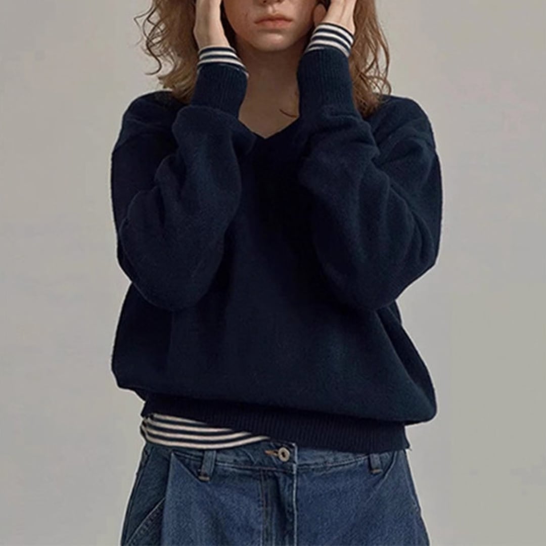 navy v neck knit sweater