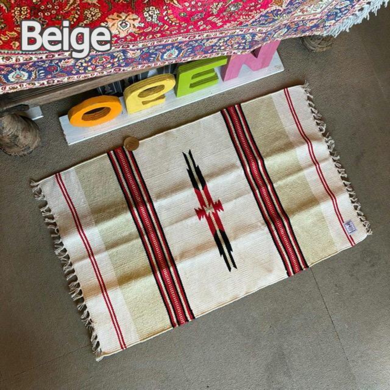 India Ortega mat 3color　インド　オルテガマット　90×60cm　全3色　ブラック　グリーン　ベージュ　玄関マット　チマヨ柄　ネイティブ柄　アメリカン