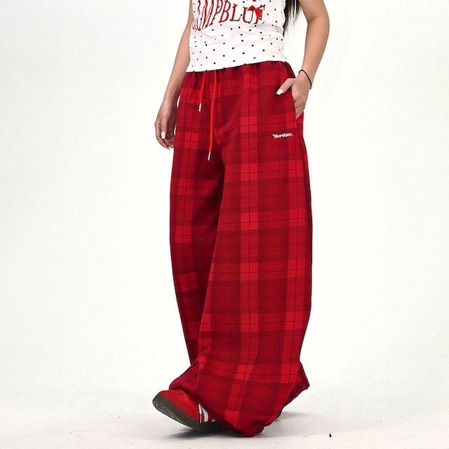 チェックロゴワイドリラックスパンツ 2col R00994