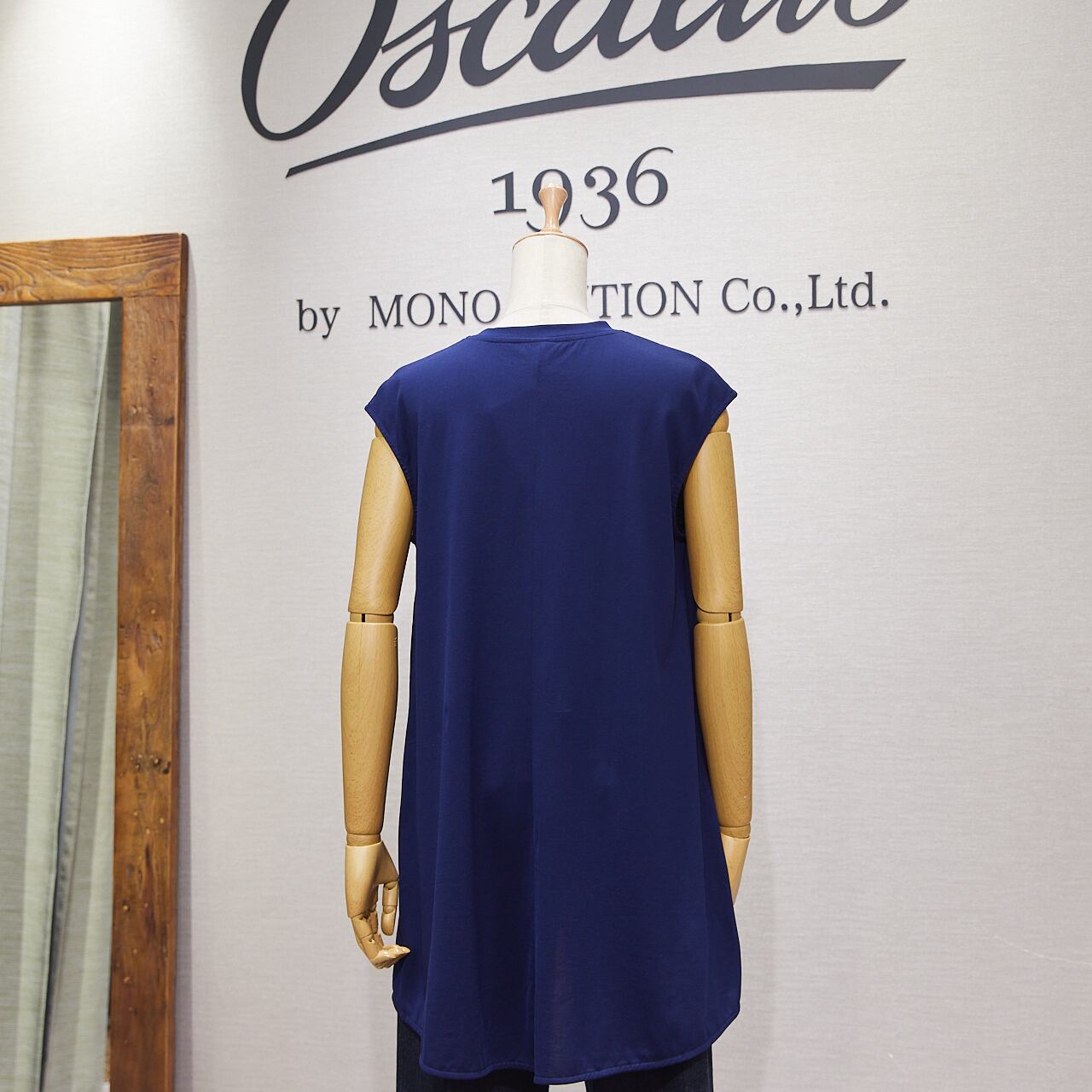 クルーネック/ノースリーブ/ロング丈/平編み/春夏＜ネイビー＞コットン