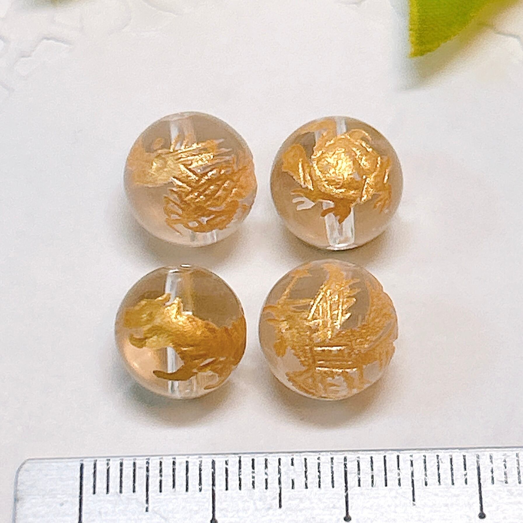 ER18709】金彫 10㎜ 四神(朱雀、青龍、玄武、白虎)セット 水晶