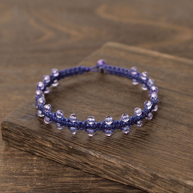 【限定】ライトカラーアメジストラウンドカットふちレースマクラメブレスレット