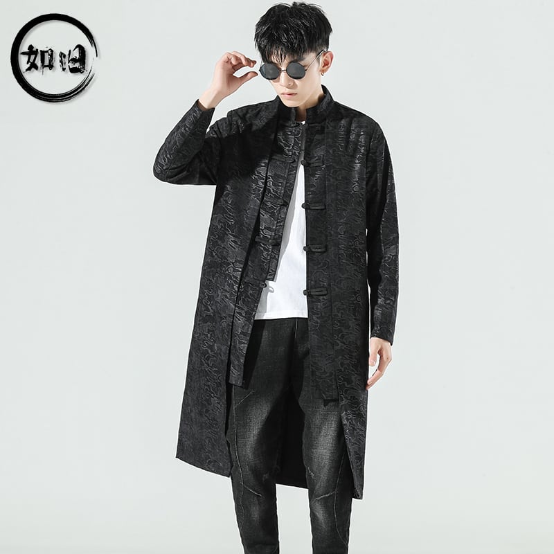 如旧シリーズ チャイナ風アウター メンズ ジャケット コート スカジャン チャイナボタン 大きいサイズ 黒 グレー Elegant