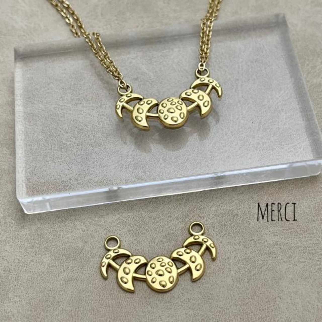 月の満ち欠けホーンステンレス製ネックレスゴールドコネクター /18kgp/月/パーツ/ムーン