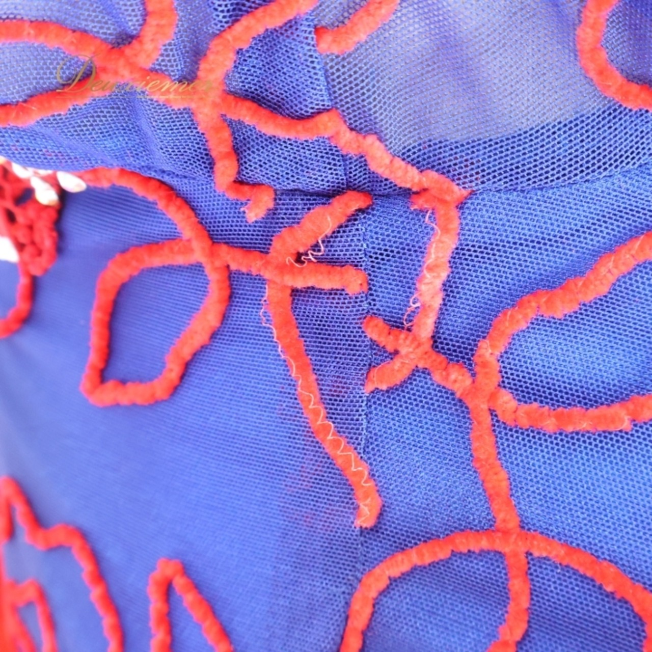 社交ダンス 衣装 スタンダードドレス ワンピース ドレス レッド系 ブルー系 赤 青 フロート レース デモ 競技 ダンス パーティ 発表会 鮮やか フリル フォーマル発表会 イベント用