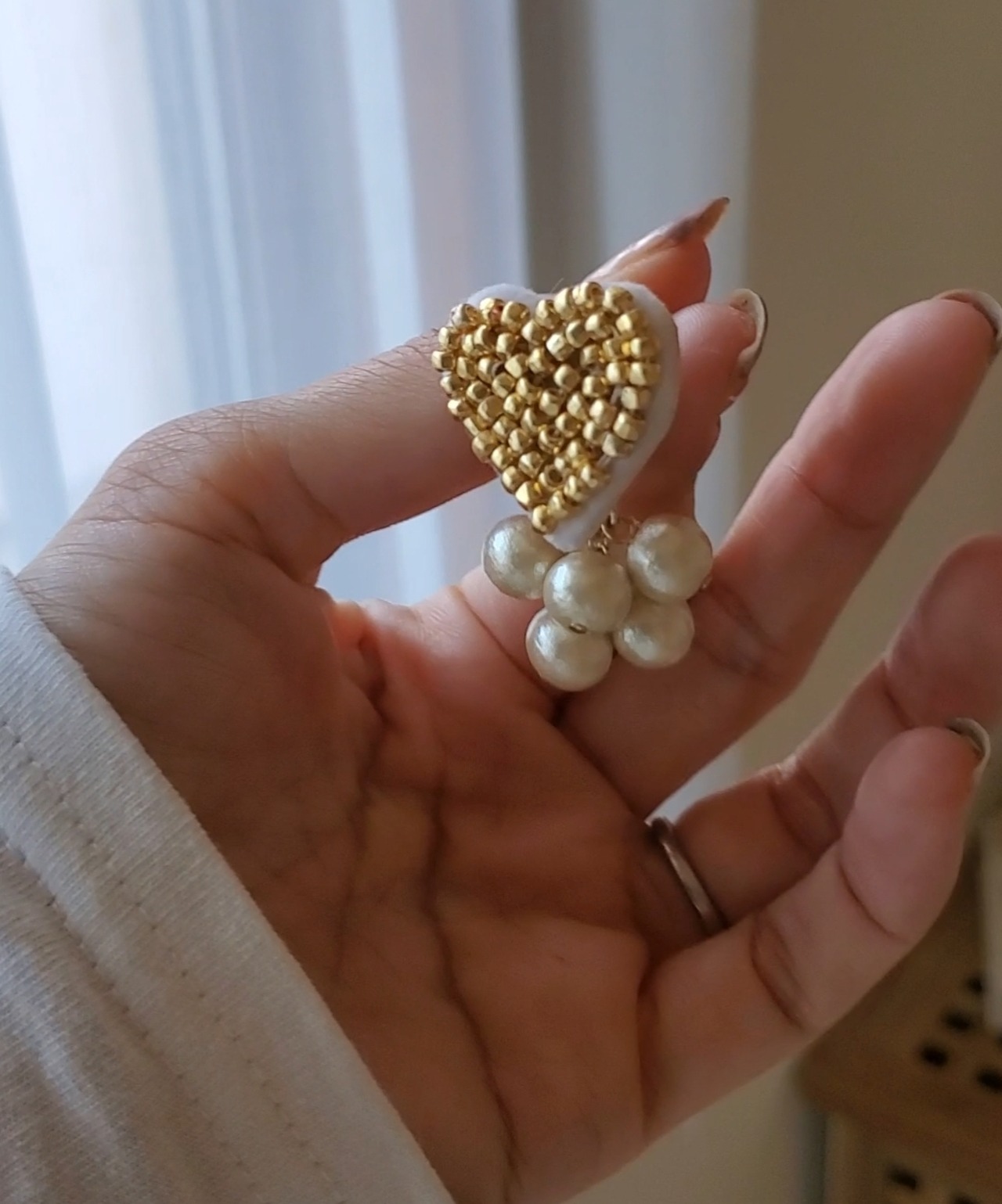 刺繍ハートビーズ【ゴールド】