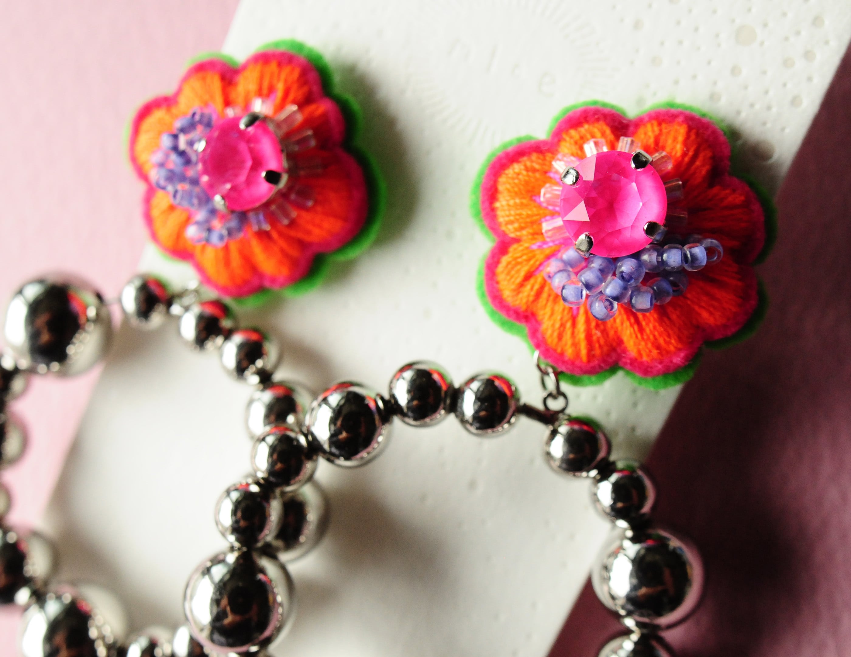 < No Name ~名前のない花~ >『 Neon Orange×Silver Ring 』イヤリング