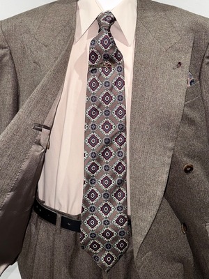 vintage silk necktie / brown × wine × khaki