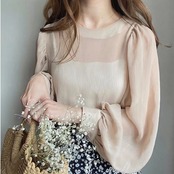 シアー パフスリーブ ロングスリーブ ブラウス 　全7色　 00072