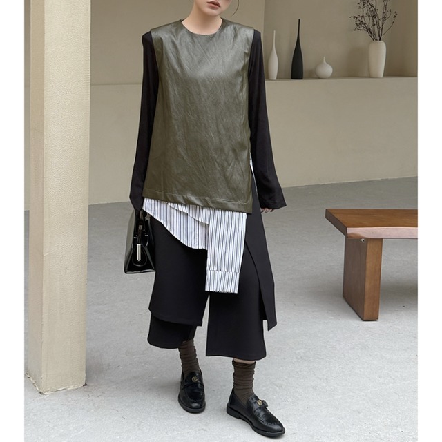 Fake twopiece leather vest【3color】 C1587