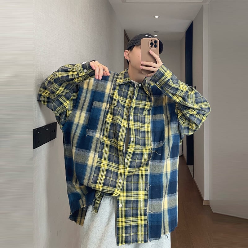 dannyandzee格子柄フリンジデザインオーバーサイズシャツ