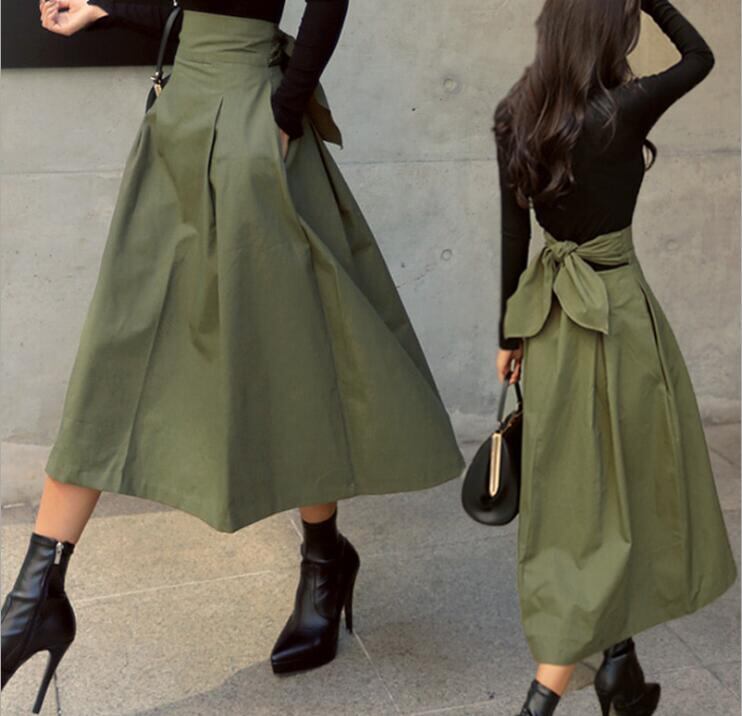 INS大人気 スカート 2021年秋新作 レディーススカート Aライン ロングスカート リボン 着痩せ 3色