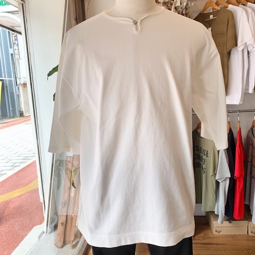 5分袖コンチョTシャツ(スキッパー) White / BARNS OUTFITTERS BR-8302
