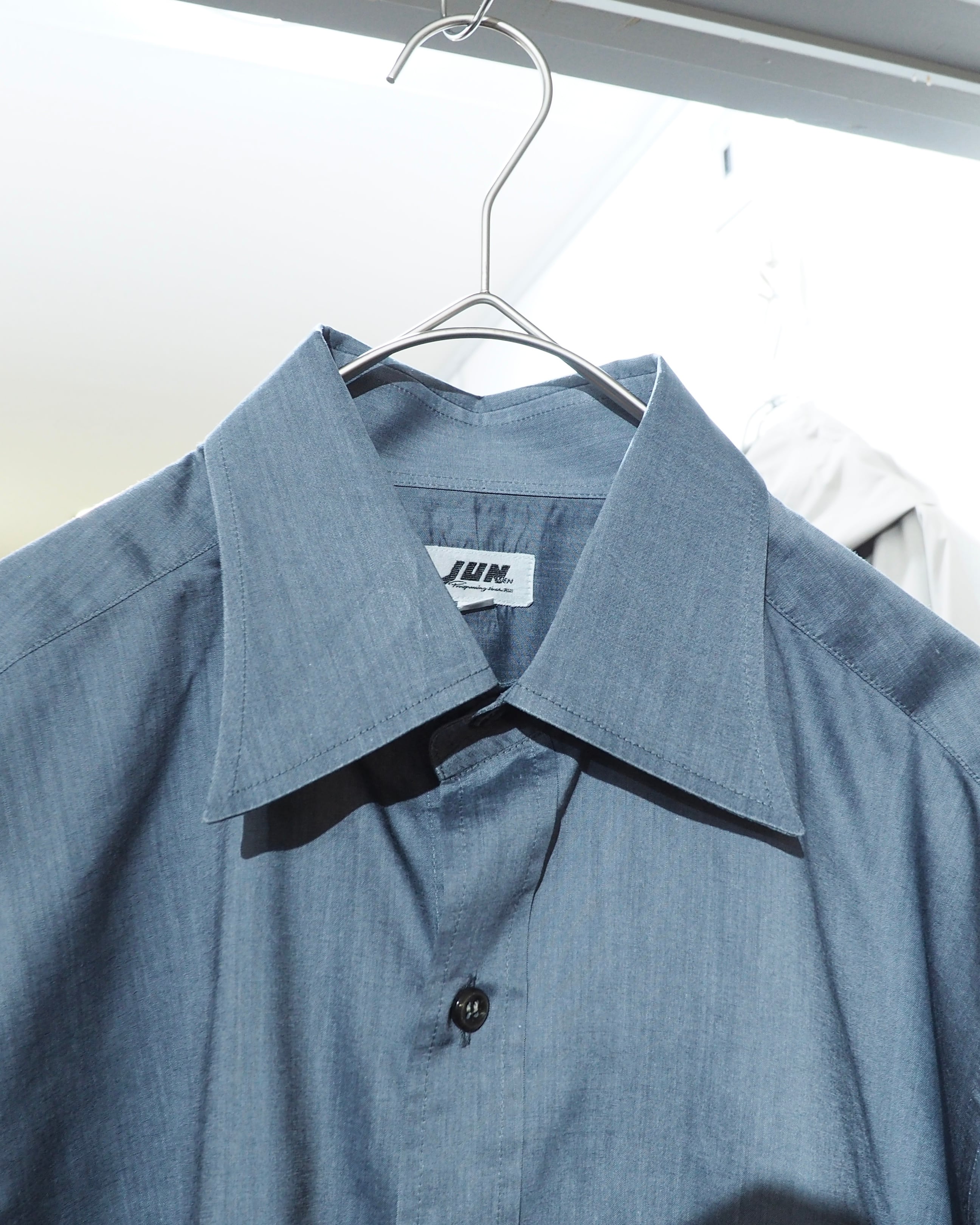 1980s " JUN MEN " Beautiful Glossy Dark gray Color vintage loose Dress shirt