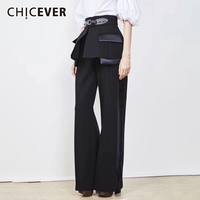CHICEVERサマースリムパンツレディースウエストベルトヒットカラーワイドレッグパンツ洋服2020タイド 夏物 ハーネス ワイドパンツ 6base584178603467