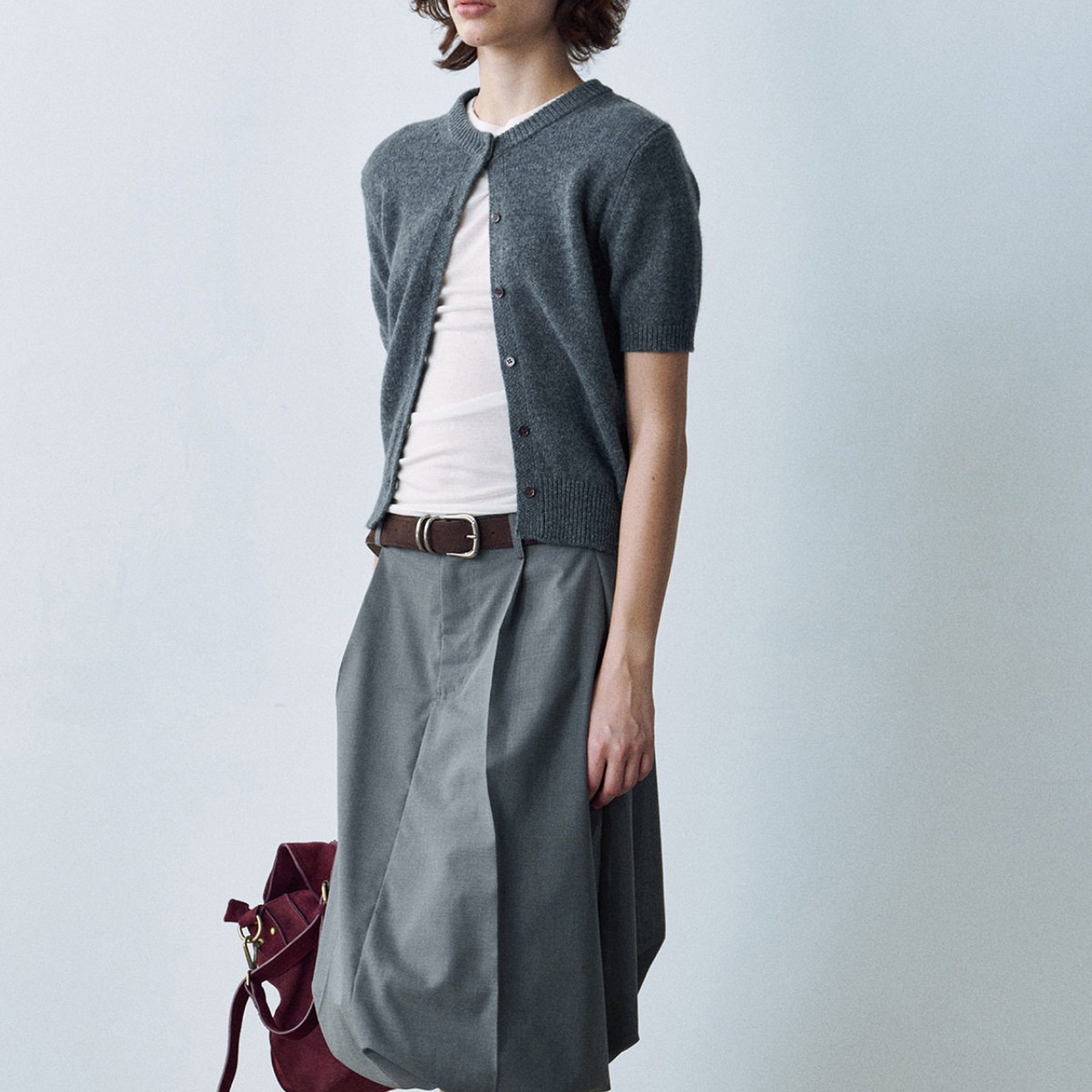 Wool Knit Short Sleeve Cardigan T6174