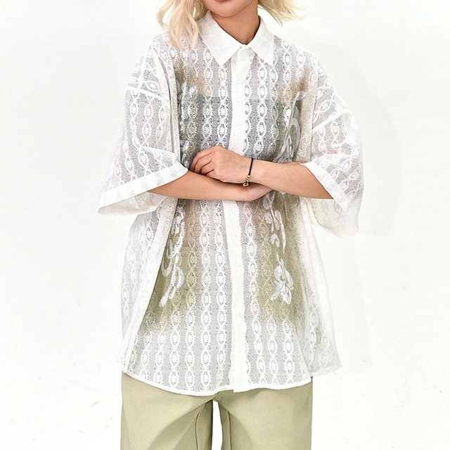 フラワーグラデーションレースビッグシャツ 1col   R01686