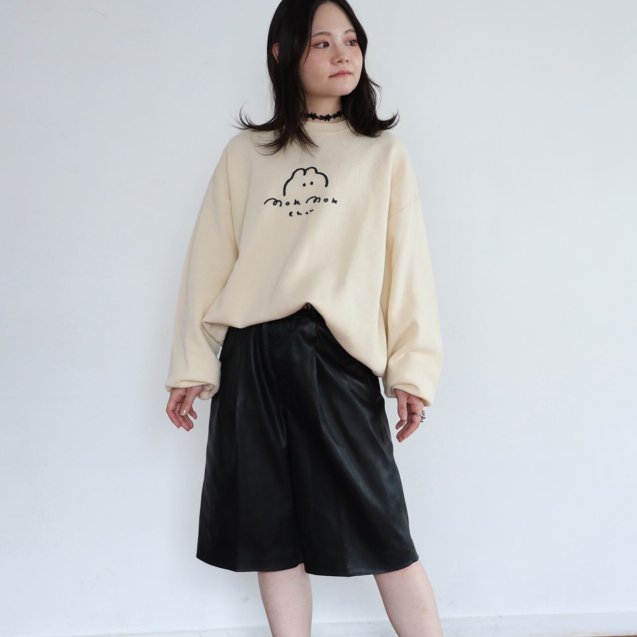 チェーン刺繍ウサニットスウェット/ホワイト（MK-514) | もくもく