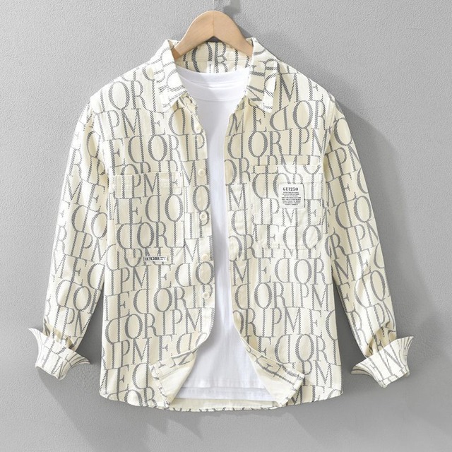 【M-3XL】Alphabet Print Long Sleeve Shirt / アルファベット プリント 長袖 シャツ