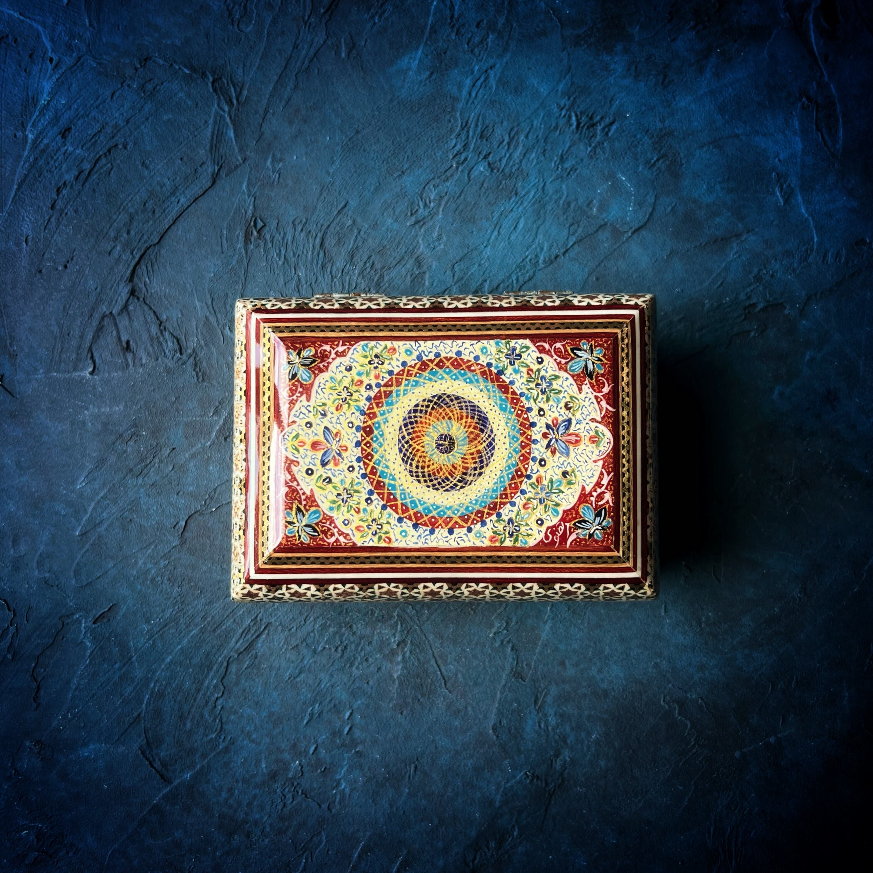 象嵌細工(ハータムカーリー)小箱 長方形 14cm レッド × ホワイト【KHATAM KARI-187】