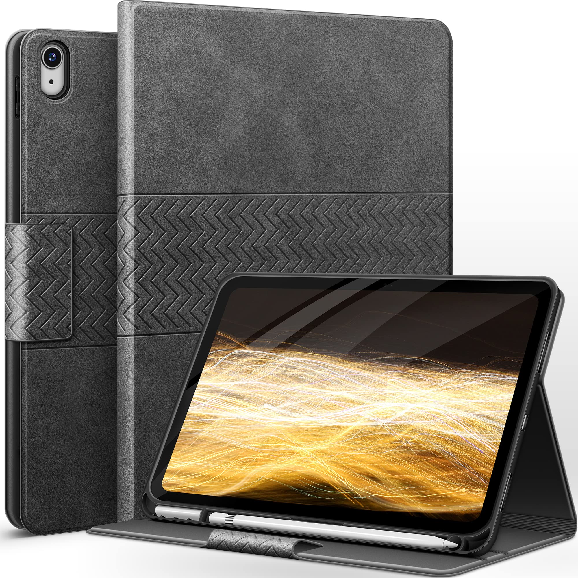 auaua iPad (A16) 第11世代 11 インチ 2025 ケース iPad 第10世代 10.9インチ ケース ペン収納2022 専用 PUレザー 手帳型 ひび割れ防止 耐衝撃 オートスリープ&スタンド機能付き 全面保護 (Gray)