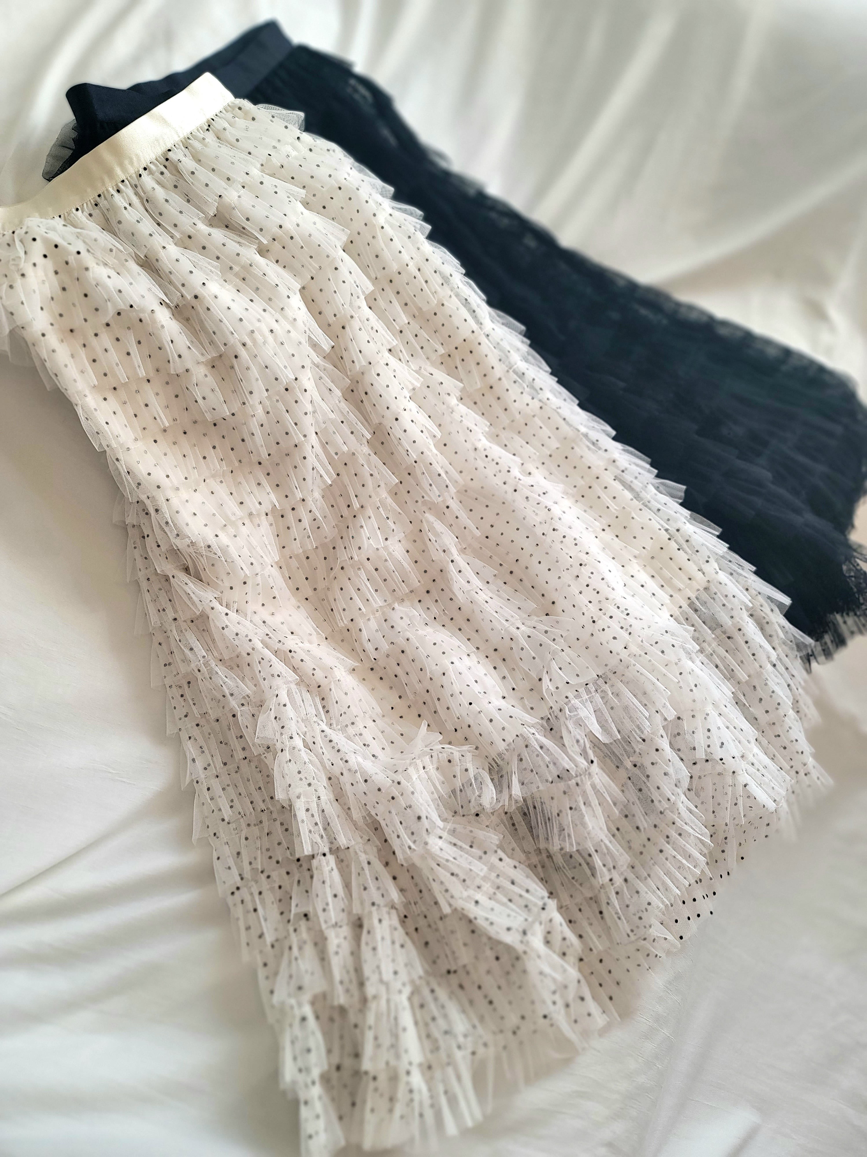 チュールドット カンカンフレアロングスカート(ベージュ/ブラック)