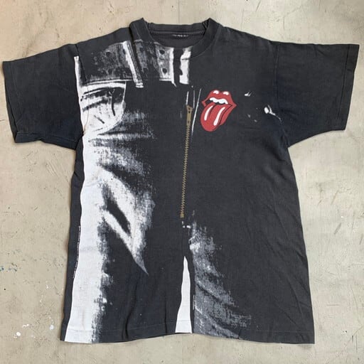 90's The Rolling Stones Sticky Fingers Tシャツ ブラック ローリングストーンズ アルバム Andy  Warhol アンディーウォーホル 1994年コピーライト リプリント バンドTシャツ ロック M位 希少 ヴィンテージ BA-1159  RM1528H |