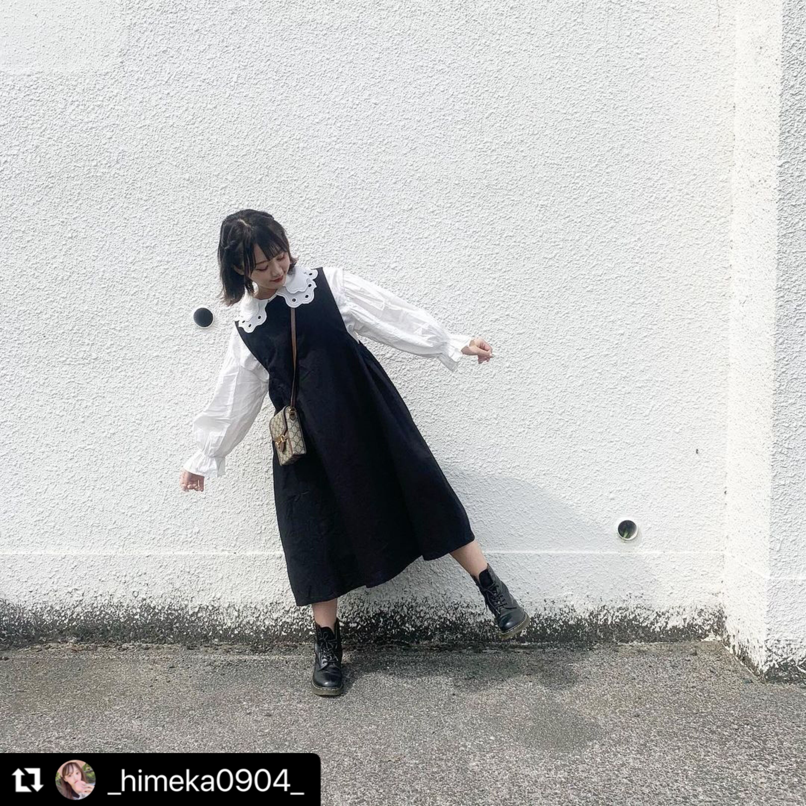 清純派 ガーリーセットアップ セットアップ ブラウス ワンピース 2点セット モノクロ Lamitte Deco トレンド 韓国ファッション ショップ Base店