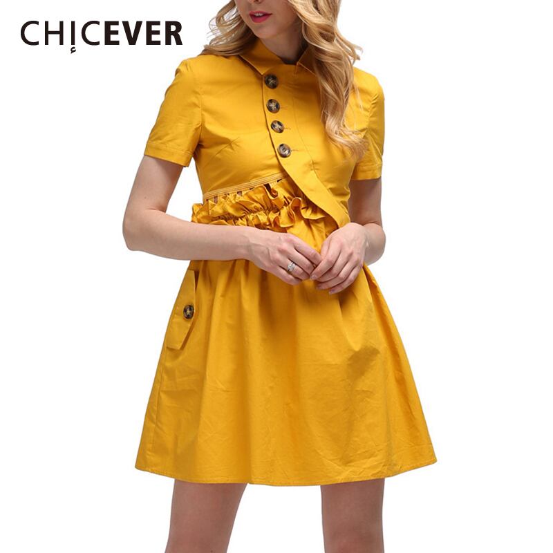CHICEVERパッチワークドレスレディースラペル半袖ウエストバックレスフリルミニドレス ショート ハーフスリーブ ラッフル 6base550814959937