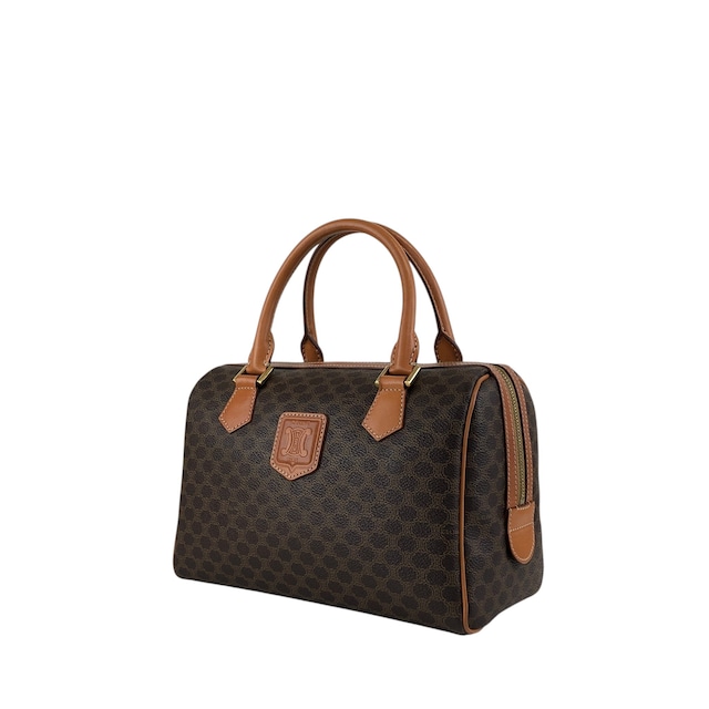 CELINE セリーヌ マカダム ショルダーバッグ ブラウン ブラゾン型押し PVC レザー 2way ボストンバッグ vintage ヴィンテージ オールド haxmcm