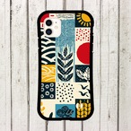 受注生産 iPhoneケース 黄色い太陽と波の民芸タイル柄｜太陽モチーフ FMSY005D